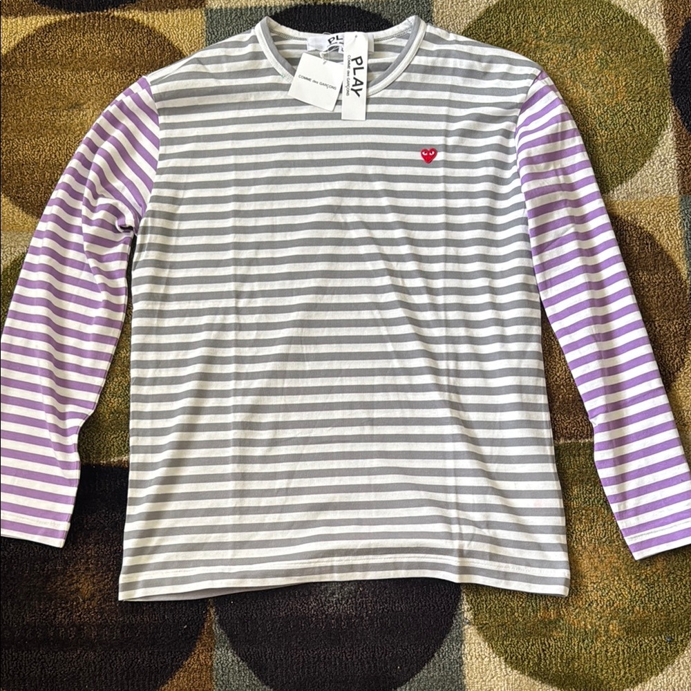 NWT Comme des Garcons Bi-Colour strip LS tee